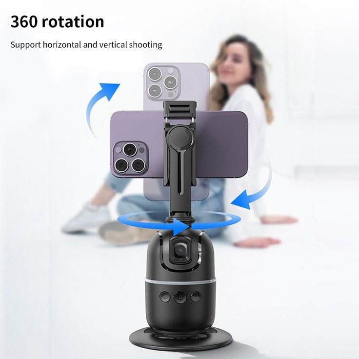 Auto 360° face Tracking Phone Holder for Phone, GoPro, Compact Camera, 360°Rotation Mount with hand gesture Compatible with Tripod, Rotating Stand for iPhone for Vlog, Streaming, Video, FaceTime, TIK Tok