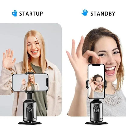 Auto 360° face Tracking Phone Holder for Phone, GoPro, Compact Camera, 360°Rotation Mount with hand gesture Compatible with Tripod, Rotating Stand for iPhone for Vlog, Streaming, Video, FaceTime, TIK Tok