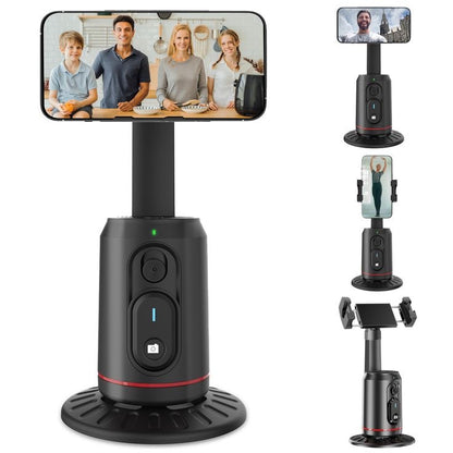 Auto 360° face Tracking Phone Holder for Phone, GoPro, Compact Camera, 360°Rotation Mount with hand gesture Compatible with Tripod, Rotating Stand for iPhone for Vlog, Streaming, Video, FaceTime, TIK Tok