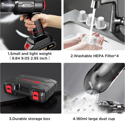 3 in 1 High Power Vacuum Cleaner Portable 18000PA Wireless Car Vacuum Cleaner with 12500mAh Battery Small Handheld Vacuum Cleaner for home 12500mAh Large capacity battery】