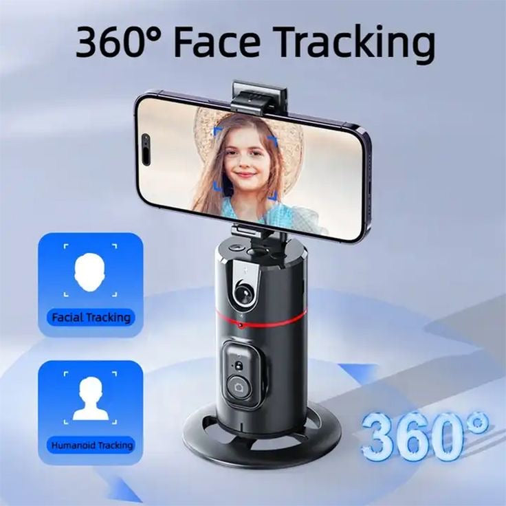 Auto 360° face Tracking Phone Holder for Phone, GoPro, Compact Camera, 360°Rotation Mount with hand gesture Compatible with Tripod, Rotating Stand for iPhone for Vlog, Streaming, Video, FaceTime, TIK Tok