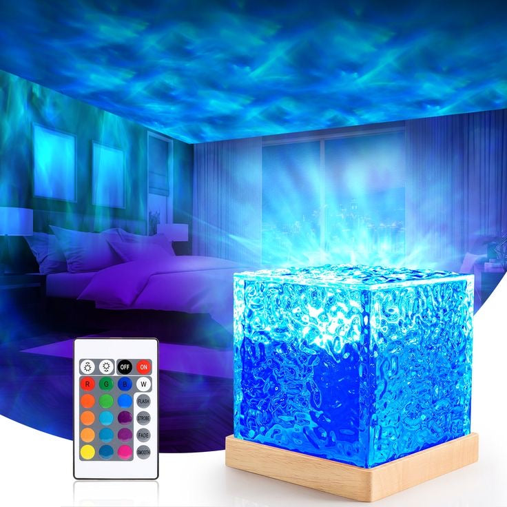 Projector Lights Ocean Wave, Romantic LED Light Crystal Table Lamp for Bedroom Decor